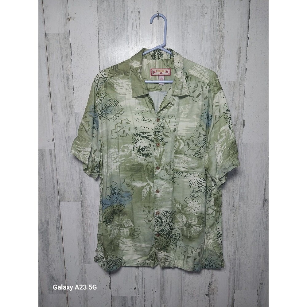 Men's Hawaiian Shirt Caribbean Joe  Large  Vintage  100% Rayon Greens